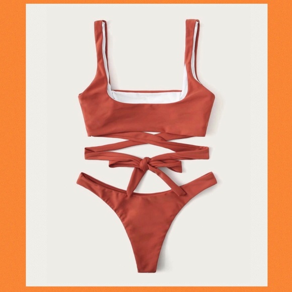 RUST HIGH CUT BRAZILIAN THONG LINED BIKINI - Picture 2 of 9